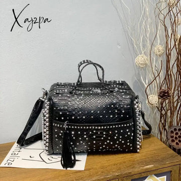 Xajzpa - Womenโs Bag Luxury Designer Purses And Handbags Shoulder Bags Vintage Rivet Tote For